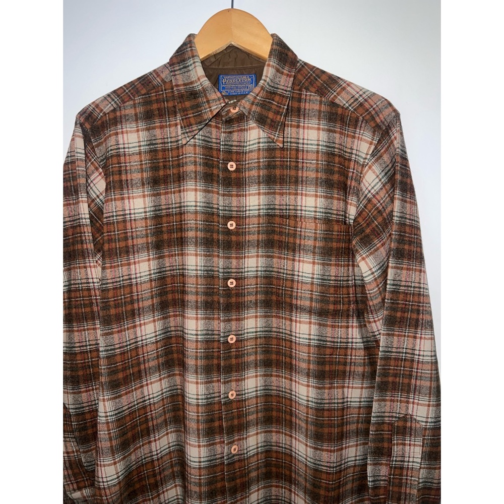 Vintage 60s 70s Pendleton Mens Plaid Shirt Size Medium 100% Wool Long Sleeve